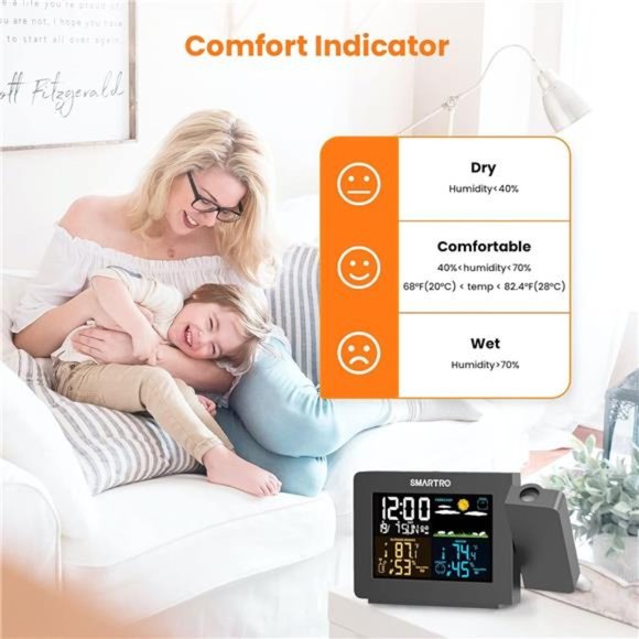 Projection Alarm Clock for Bedrooms with Weather Station,Wireless Indoor Outdoor - Picture 4 of 5
